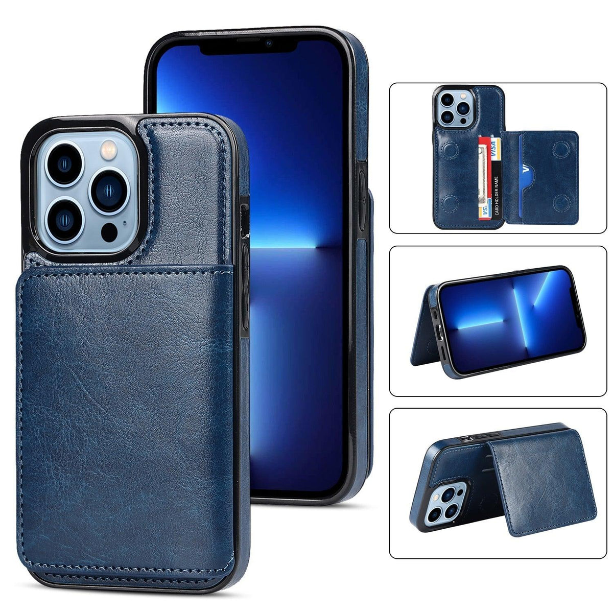 Stevvex blue leather wallet case with 3 card slots for iPhone on Tampa Home & Garden Store