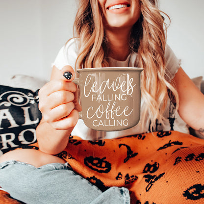 Leaves Falling coffee mug by Gia Roma in taupe ceramic on Tampa Home & Garden Store