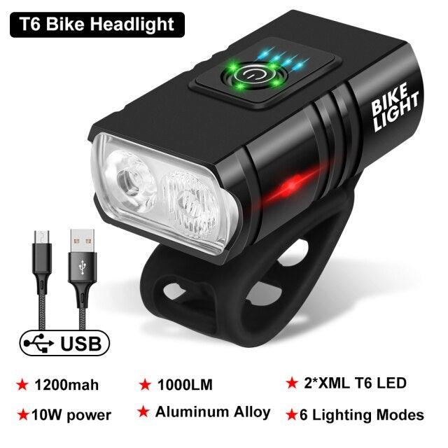 Stevvex T6 Bike Headlight USB rechargeable 1000LM front lamp black aluminum alloy IPX5 on Tampa Home & Garden Store