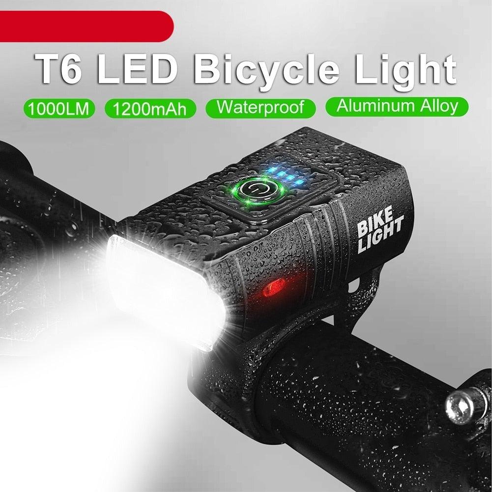 Stevvex LED bicycle front light 1000LM USB rechargeable waterproof IPX5 aluminum on handlebars on Tampa Home & Garden Store