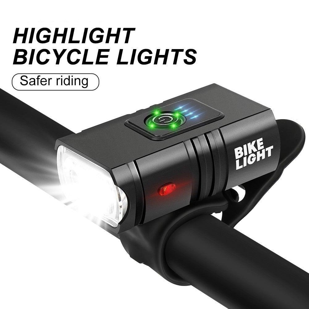 Stevvex USB rechargeable bicycle front light, 1000 lumen, black with green power ring on Tampa Home & Garden Store
