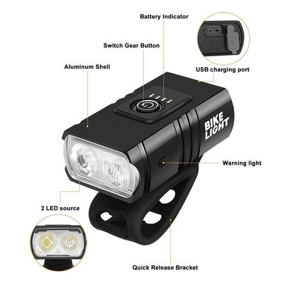 Stevvex 1000 Lumen USB rechargeable bicycle light, black, quick-release bracket, IPX5 waterproof on Tampa Home & Garden Store
