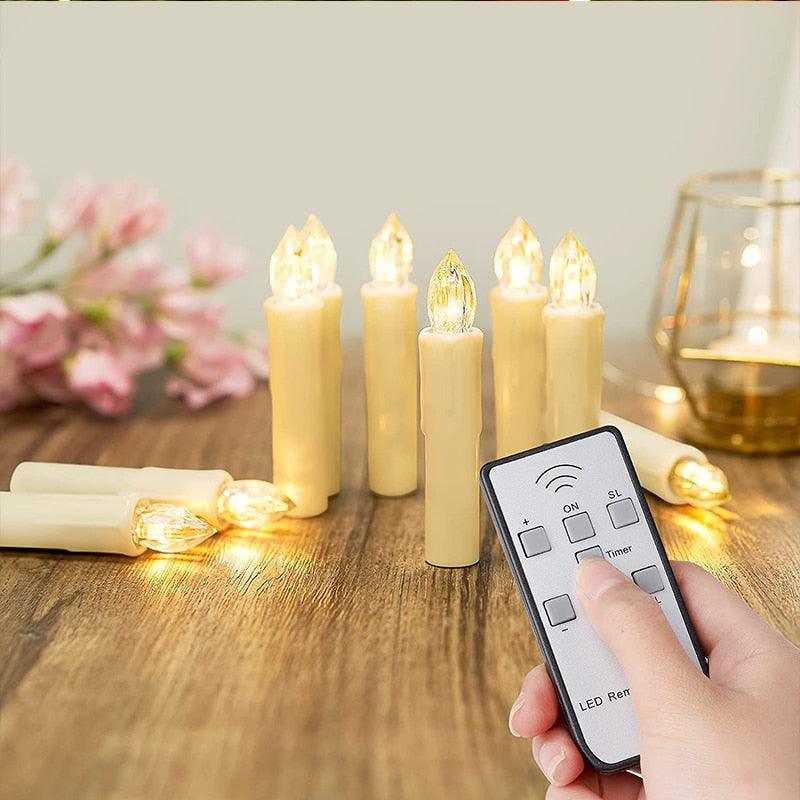 Stevvex LED flameless candle set with warm white tapered candles and remote control on Tampa Home & Garden Store