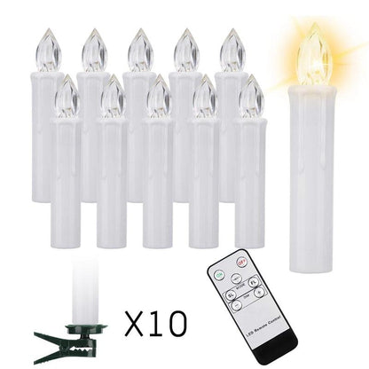 Flameless LED taper candles, white plastic, 10pc remote control on Tampa Home & Garden Store