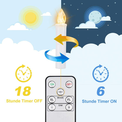 Stevvex flameless LED taper candle with remote timer; warm white light on Tampa Home & Garden Store