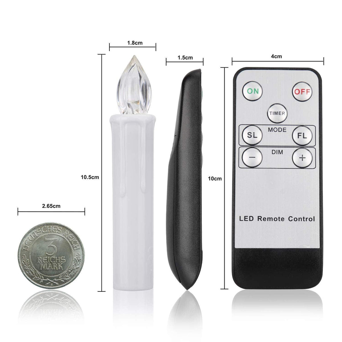Stevvex LED flameless candle with remote control, white tapered battery-powered candle on Tampa Home & Garden Store