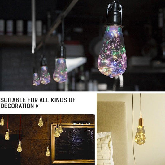 LED copper bulb string light set with warm colorful LED filaments for home decor on Tampa Home & Garden Store