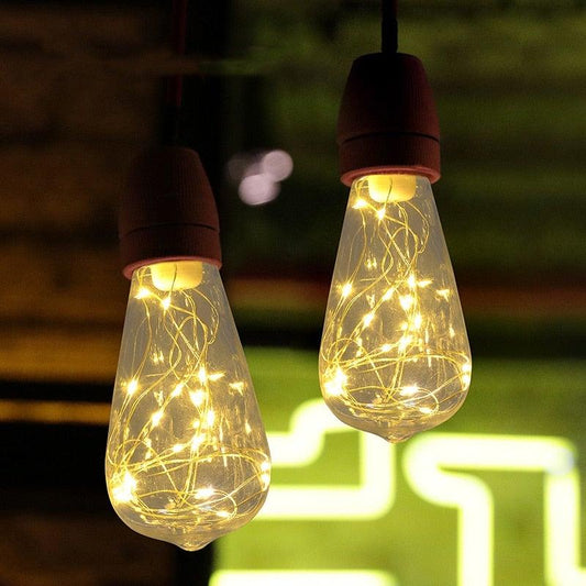 Stevvex LED Edison string light bulbs, warm copper color, clear glass with tiny LEDs, pair on Tampa Home & Garden Store
