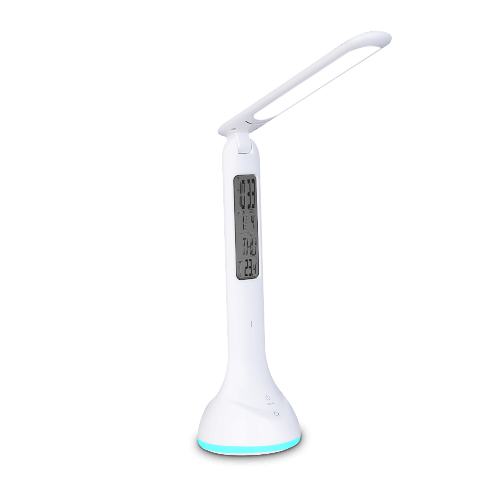 Stevvex LED desk lamp foldable white, dimmable touch table lamp with calendar clock on Tampa Home & Garden Store