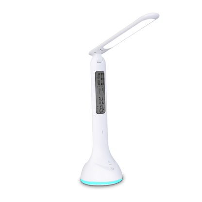 Stevvex LED desk lamp foldable white, dimmable touch table lamp with calendar clock on Tampa Home & Garden Store
