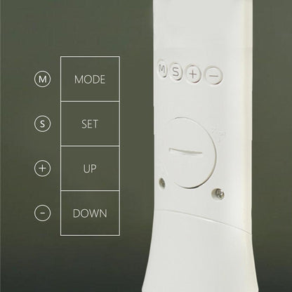 Stevvex LED desk lamp foldable white with touch controls and side mode/set/up/down buttons on Tampa Home & Garden Store