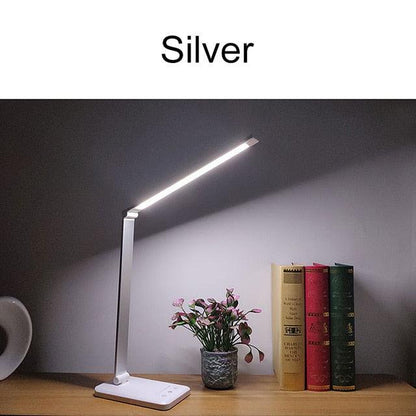 Stevvex silver LED desk lamp with USB touch dimmable bar light on white base on Tampa Home & Garden Store