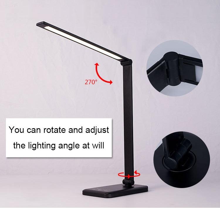 Stevvex LED desk lamp in black metal; 270° adjustable arm, USB-powered, 5-level dimmable touch on Tampa Home & Garden Store