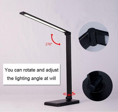 Stevvex LED desk lamp in black metal; 270° adjustable arm, USB-powered, 5-level dimmable touch on Tampa Home & Garden Store