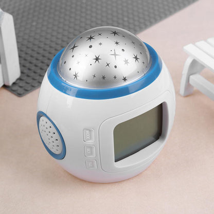 Stevvex LED alarm clock for kids with starry dome, white body and blue ring LCD display on Tampa Home & Garden Store