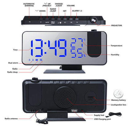 Stevvex LED projection alarm clock with dual alarm and USB charger, blue LED display on Tampa Home & Garden Store