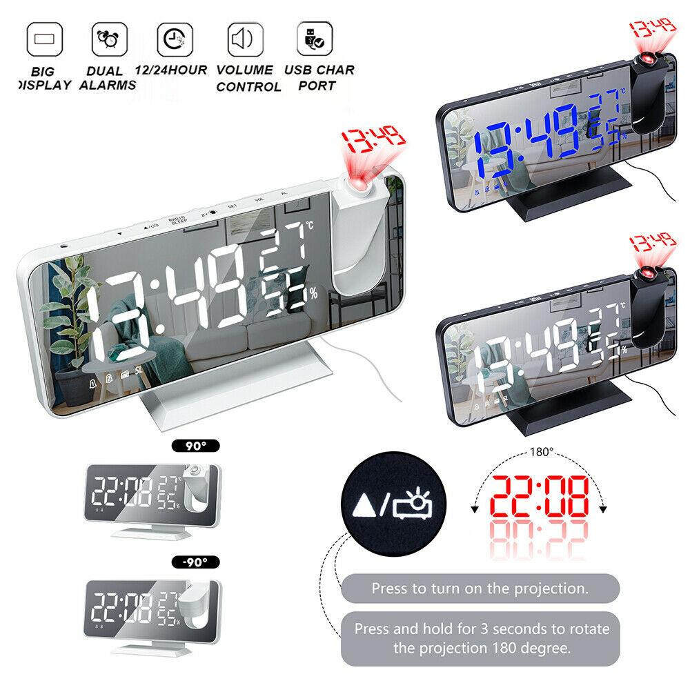 Stevvex LED digital projection alarm clocks in white and black with USB charger on Tampa Home & Garden Store