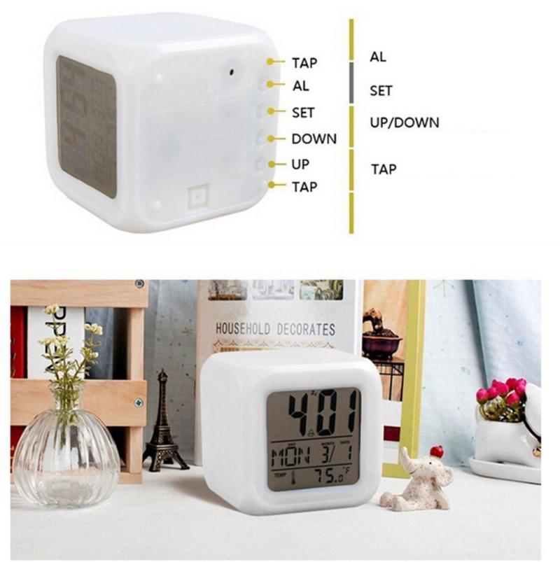 Stevvex LED Digital Smart Alarm Clock white cube bedside clock with LCD time/date display on Tampa Home & Garden Store