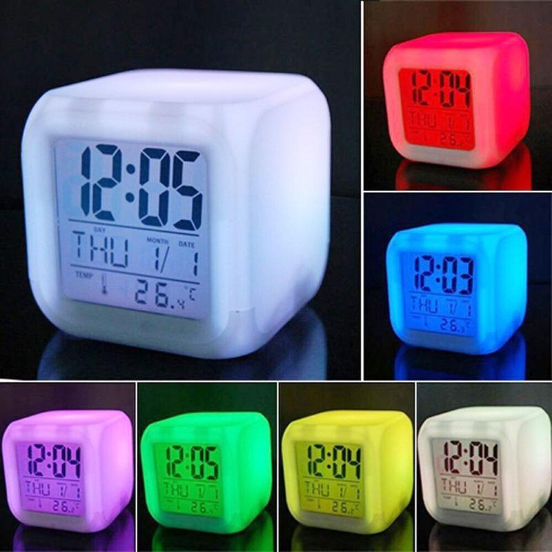 Stevvex LED Digital Alarm Clock cube with RGB backlight, 7 color options on Tampa Home & Garden Store
