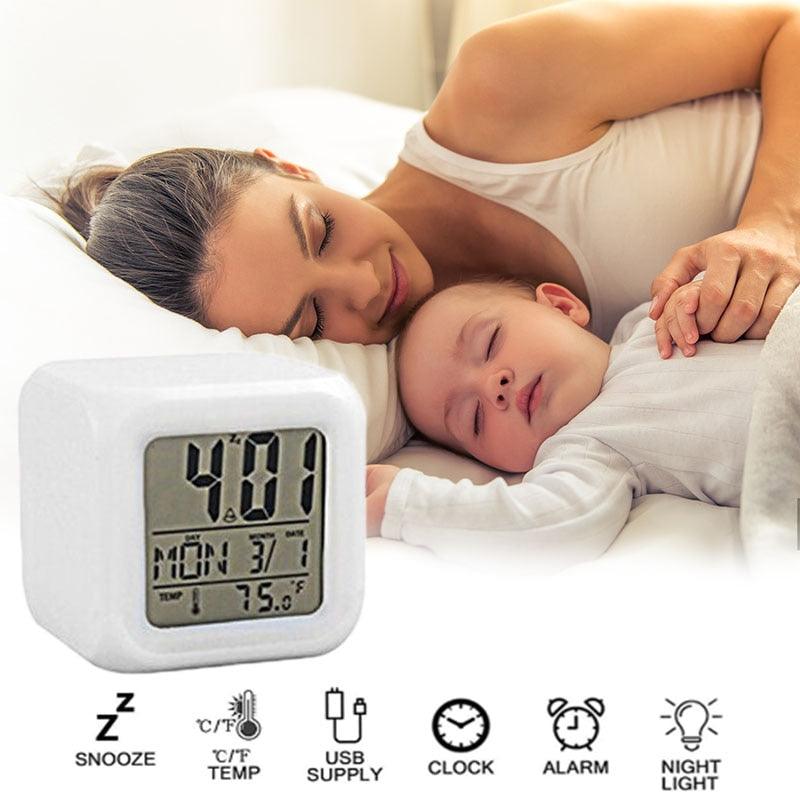 LED alarm clock Stevvex white with LCD display showing time date USB powered on Tampa Home & Garden Store