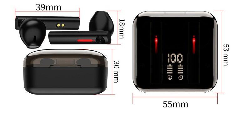Stevvex LED-display Bluetooth 5.0 in-ear wireless headphones with charging case, black on Tampa Home & Garden Store