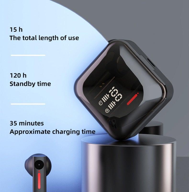 Stevvex in-ear wireless Bluetooth headphones with LED display, black, lightweight sport headset on Tampa Home & Garden Store