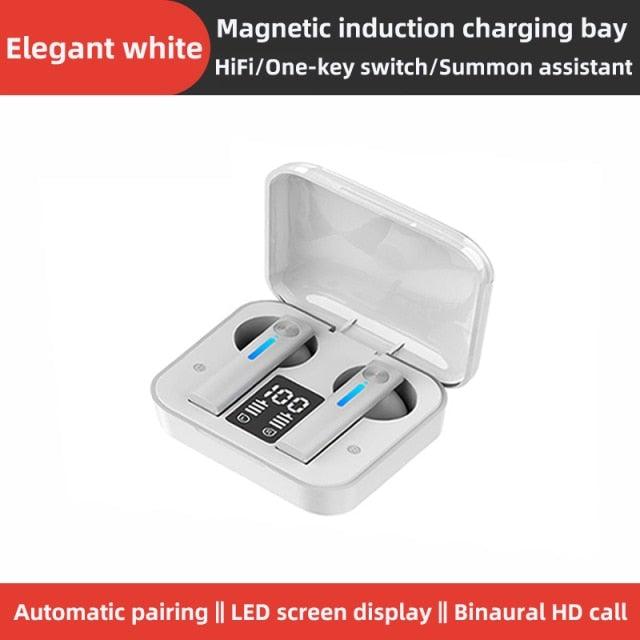 Stevvex in-ear wireless headphones pair with LED display charging case white BT 5.0 builtin mic on Tampa Home & Garden Store
