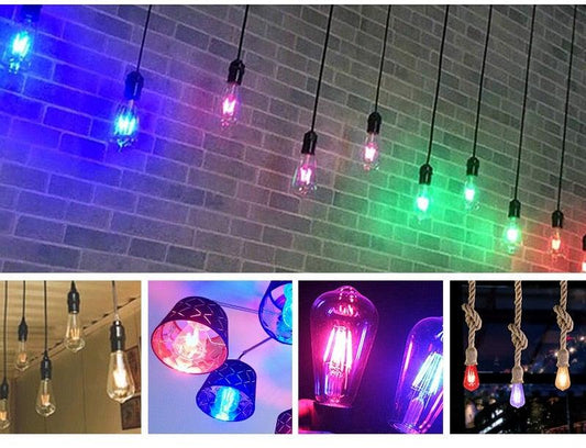 LED Edison filament bulb string lights with multicolor glow and vintage glass bulbs Stevvex on Tampa Home & Garden Store