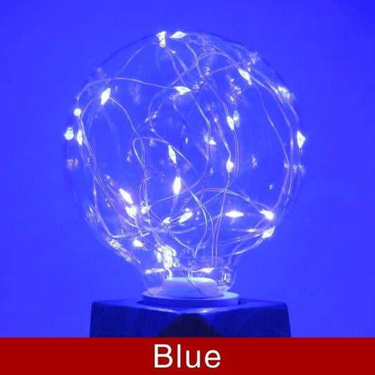 Stevvex LED Edison string light bulb RGB copper wire lights in a glass sphere on white base on Tampa Home & Garden Store