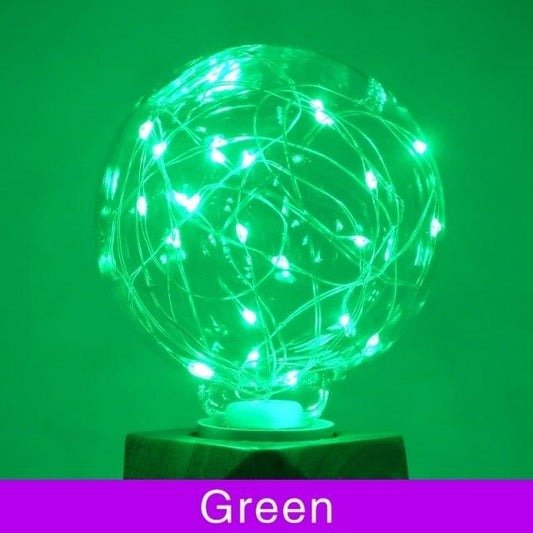 Stevvex LED Edison string light globe, green glass bulb with copper-wire LEDs for decor on Tampa Home & Garden Store