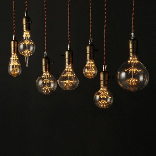 LED Edison Vintage Starry Sky Bulbs by Stevvex, non dimmable warm amber glass globes, set of 7 on Tampa Home & Garden Store