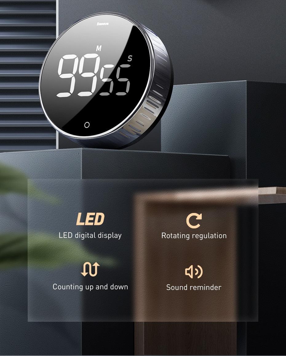 Stevvex LED magnetic digital kitchen timer with round chrome bezel and large LED display on Tampa Home & Garden Store