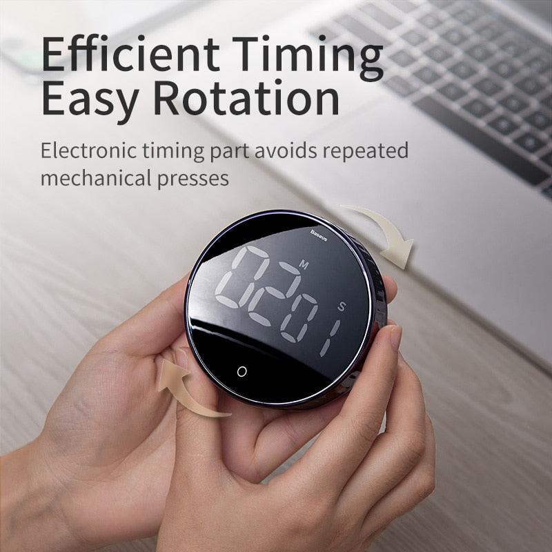Stevvex LED magnetic kitchen timer, round black display with large digital countdown, handheld on Tampa Home & Garden Store