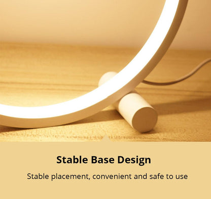 LED round ring table lamp with stable base design in white acrylic, warm glow on Tampa Home & Garden Store