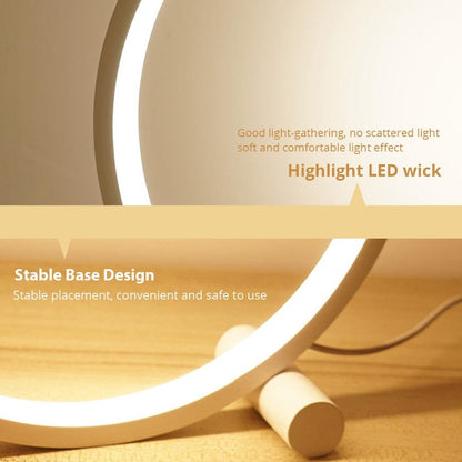LED table lamp Stevvex round ring white acrylic glow touch control dimmable on wooden desk on Tampa Home & Garden Store