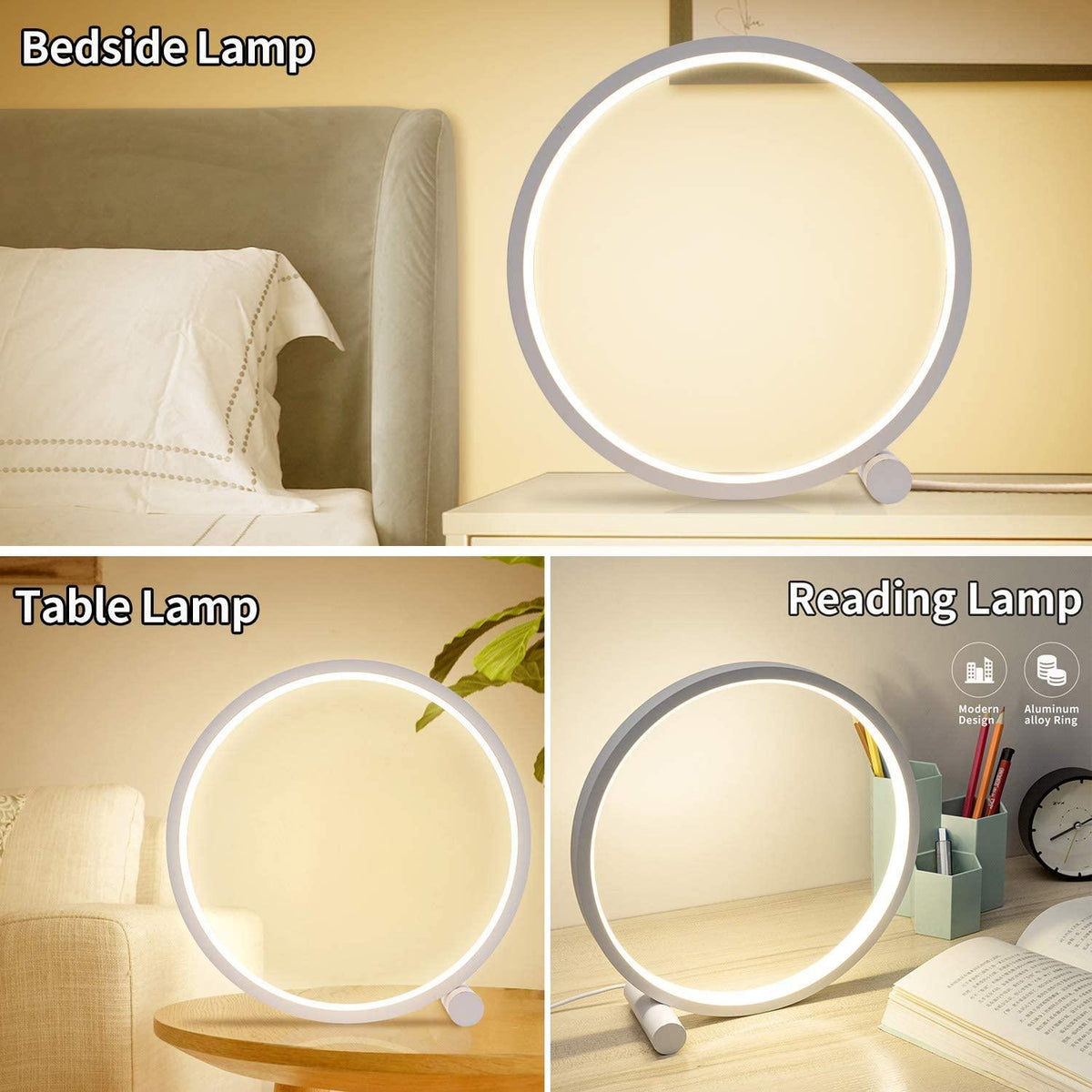 Stevvex LED circular ring table lamp with touch control, dimmable acrylic ring decor on Tampa Home & Garden Store