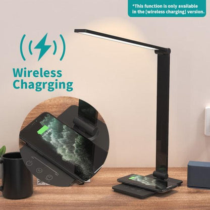Stevvex LED desk lamp with wireless charging pad, black foldable rotatable arm USB powered on Tampa Home & Garden Store