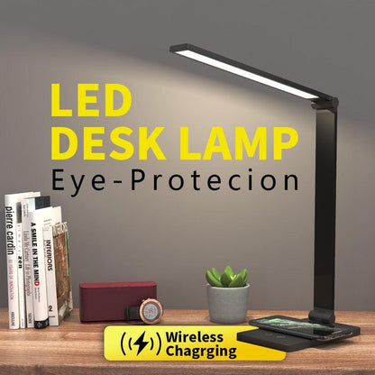 LED desk lamp Stevvex with foldable arm, touch dimmable, wireless charging base on Tampa Home & Garden Store