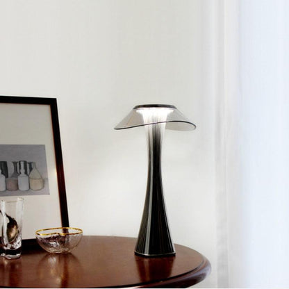Stevvex LED table lamp with transparent crystal shade, black base, USB charging, dimmable on Tampa Home & Garden Store