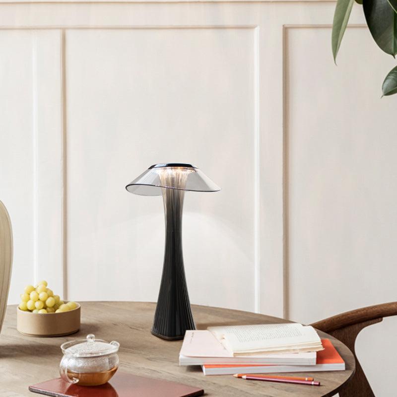 Stevvex LED table lamp USB charging dimmable with transparent crystal shade, black base on Tampa Home & Garden Store