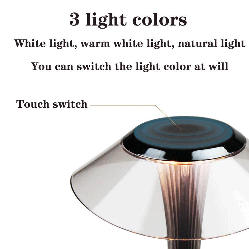 Stevvex LED table lamp with touch switch, USB charging, transparent crystal shade, 3 colors on Tampa Home & Garden Store