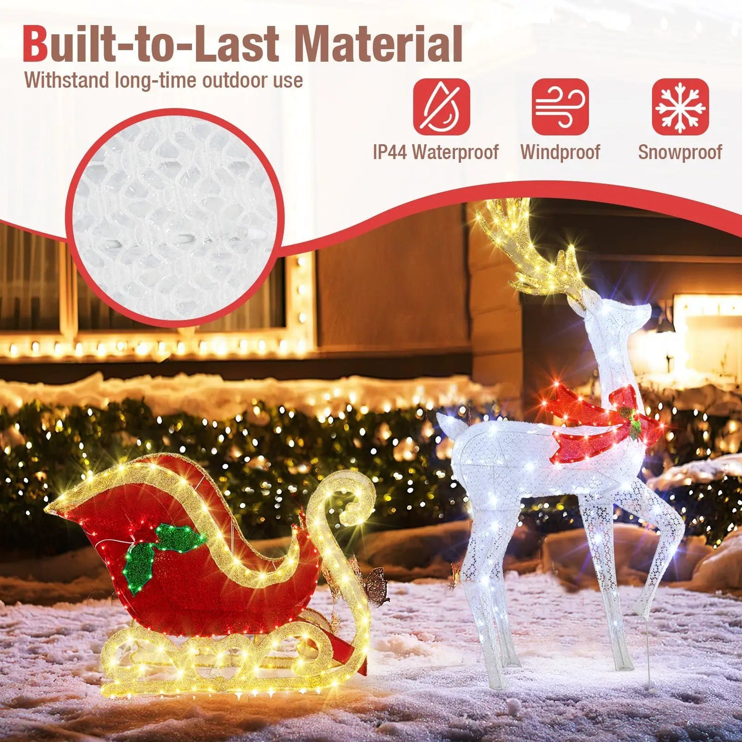 LED Lighted Christmas Reindeer and Santa's Sleigh with white LEDs nativity DirectDeals on Tampa Home & Garden Store