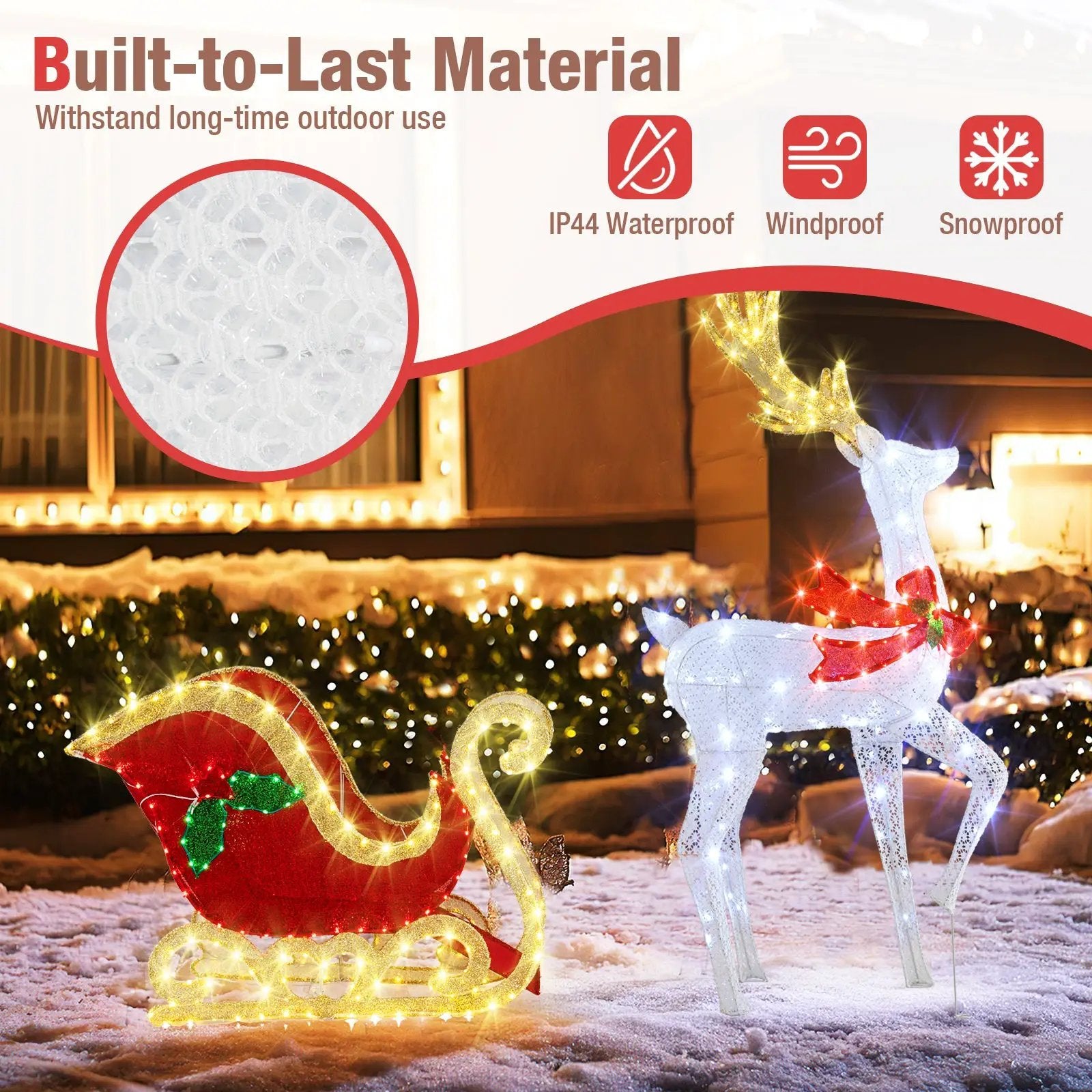 LED Lighted Christmas Reindeer and Santa's Sleigh with white LEDs nativity DirectDeals on Tampa Home & Garden Store