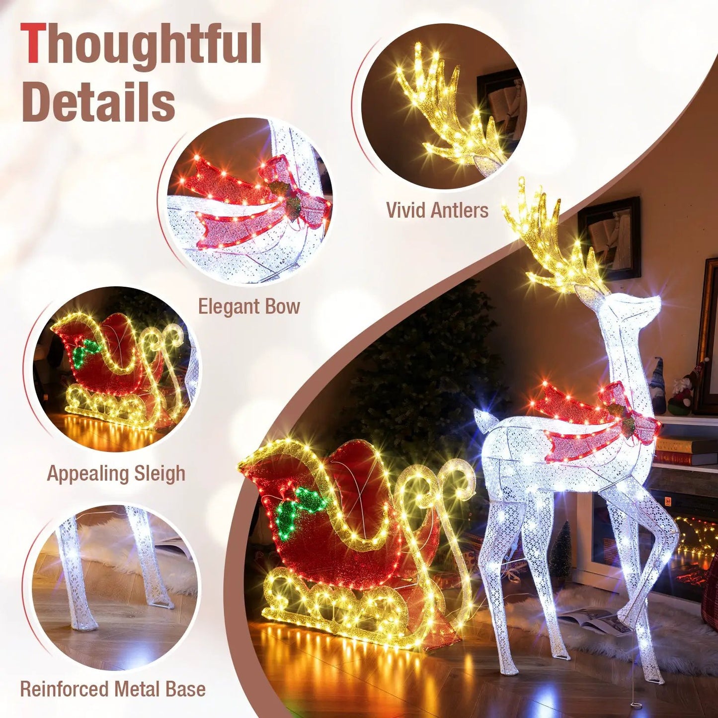 LED Lighted Christmas Reindeer and Santa's Sleigh by DirectDeals, white illuminated nativity set on Tampa Home & Garden Store