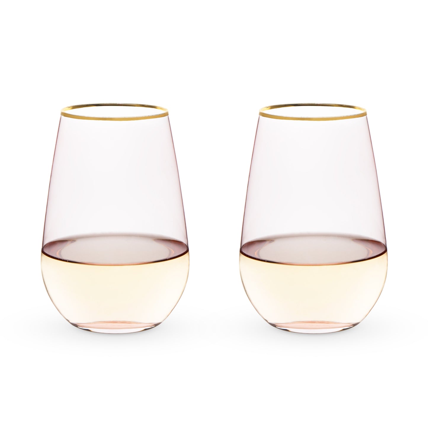 Rose Crystal Stemless Wine Glasses and Gold Rim