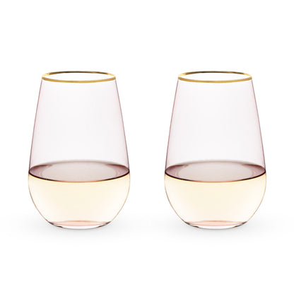 Rose Crystal Stemless Wine Glasses and Gold Rim