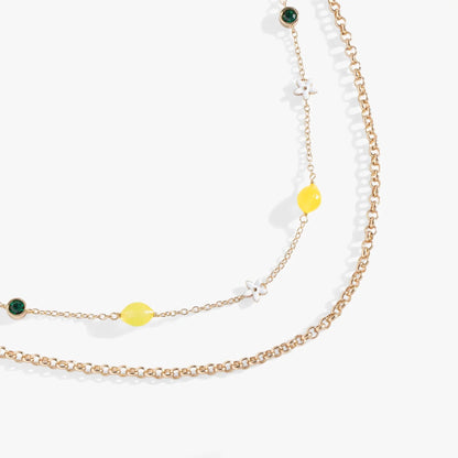 Double-Layer Lemon Necklace by ALEX AND ANI with green stones, white flowers, yellow bead pendant on Tampa Home & Garden Store