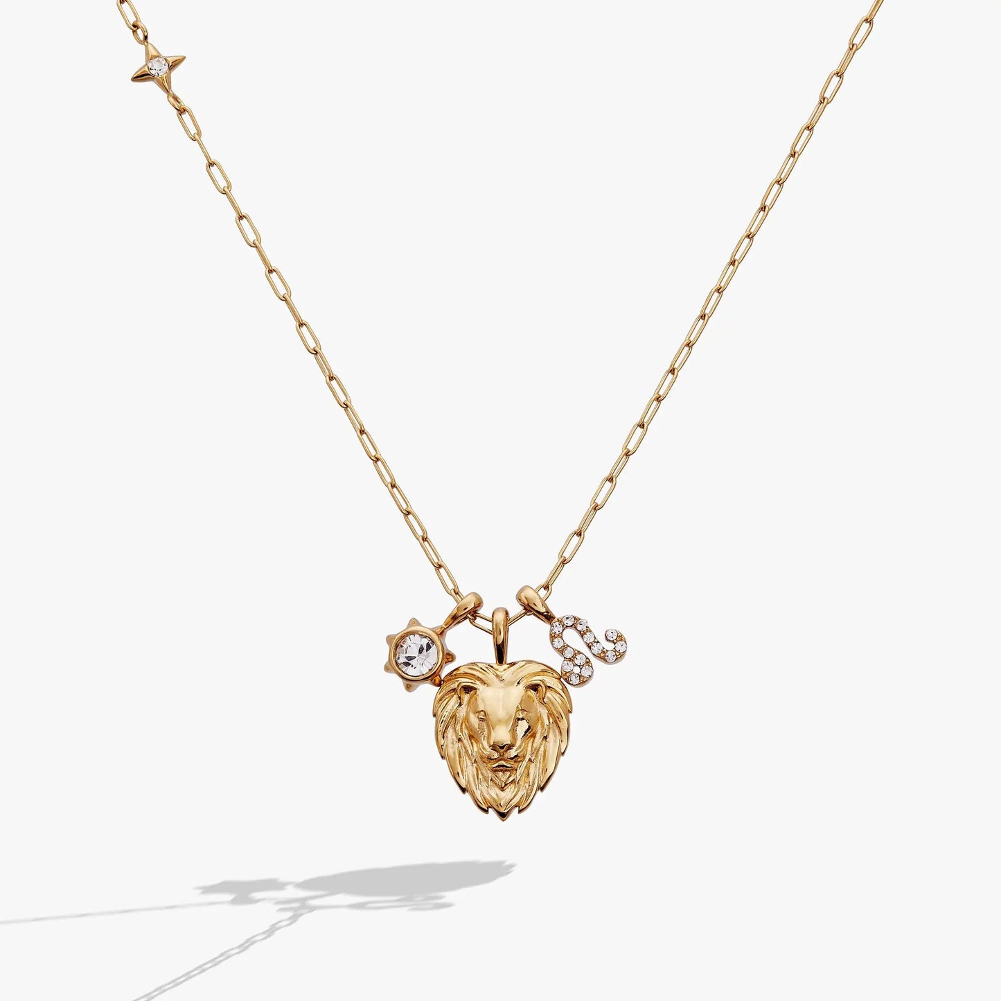 Leo Zodiac Charm Cluster Necklace, gold-tone ALEX AND ANI chain with lion head pendant on Tampa Home & Garden Store