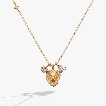 Leo Zodiac Charm Cluster Necklace, gold-tone ALEX AND ANI chain with lion head pendant on Tampa Home & Garden Store
