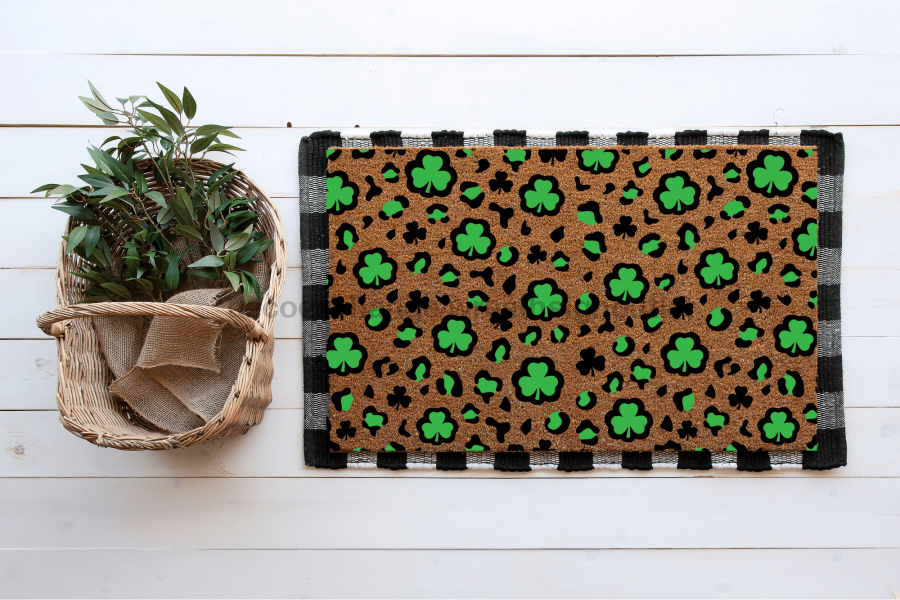 Leopard Clovers, Clover Door Mat, Shamrock Door Mat, Home Doormat, St. Patrick's Doormat, Coir Doormat, Welcome Mat, Housewarming Gift, Welcome Doormat- DECOE-CM-007 - Tampa soil911.com